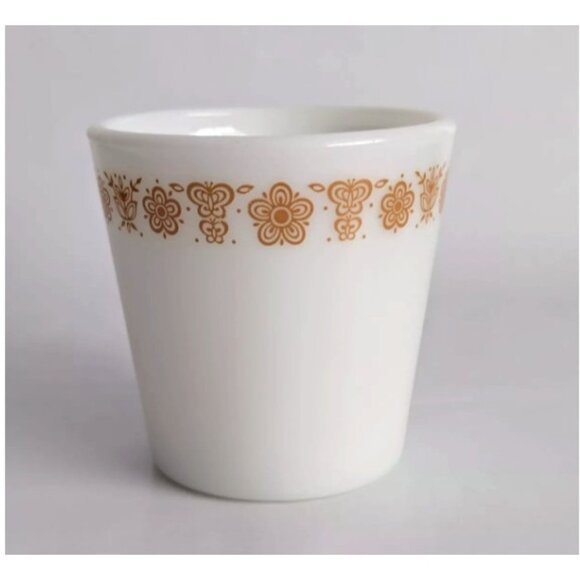 Vtg Pyrex Coffee Cup Mug Butterfly Gold D Handle Milk Glass Corelle 300ml - Picture 3 of 7